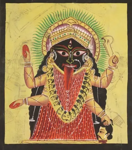 Kali Enshrined (verso), from a Kalighat album, by Unknown