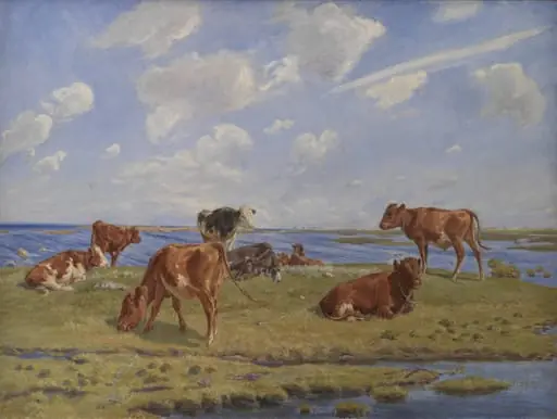 Kalve ved stranden, by Unknown