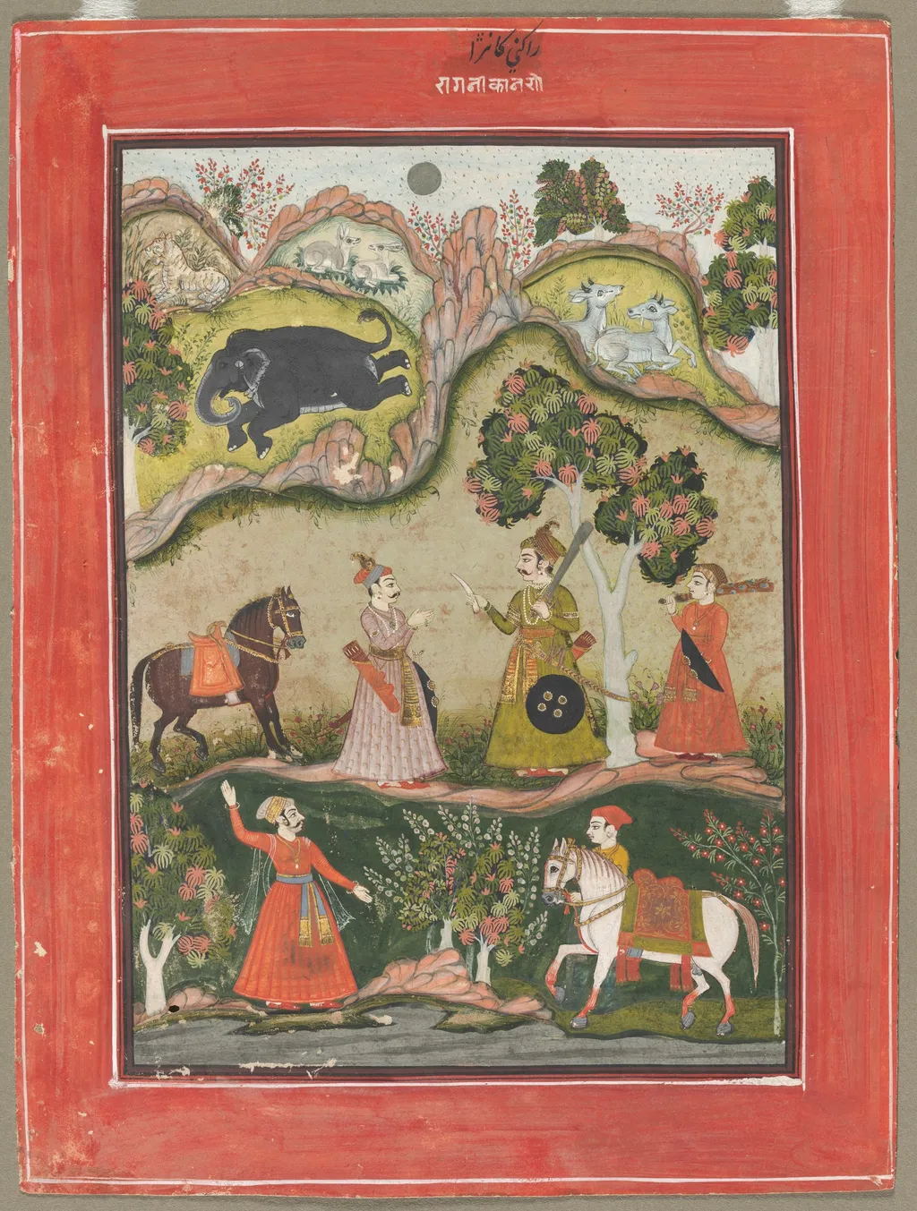 Kanhara Ragini: Song of Inspiration to Krishna for Killing the Elephant Demon, from the Ragamala Series, by Unknown, unspecified, 1760