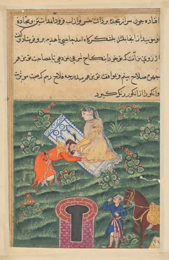 Khusrau, the King of Kings, pays homage to the pious daughter of Khassa, from a Tuti-nama (Tales of a Parrot): Fifty-first Night, by Unknown
