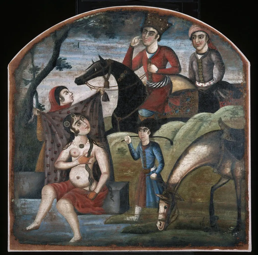 Khusraw Discovers Shirin Bathing, From Pictorial Cycle of Eight Poetic Subjects, by Unknown