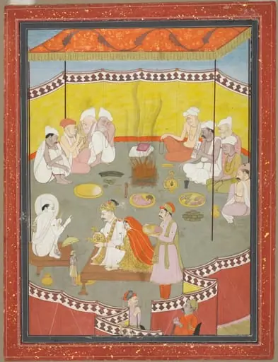 King Bali gives a gift of land to Vamana, by Unknown