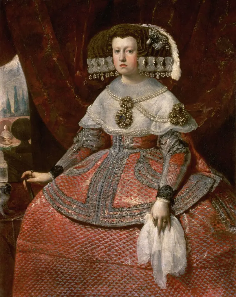 Königin Maria Anna von Spanien in hellrotem Kleid (1635-1696), by Unknown