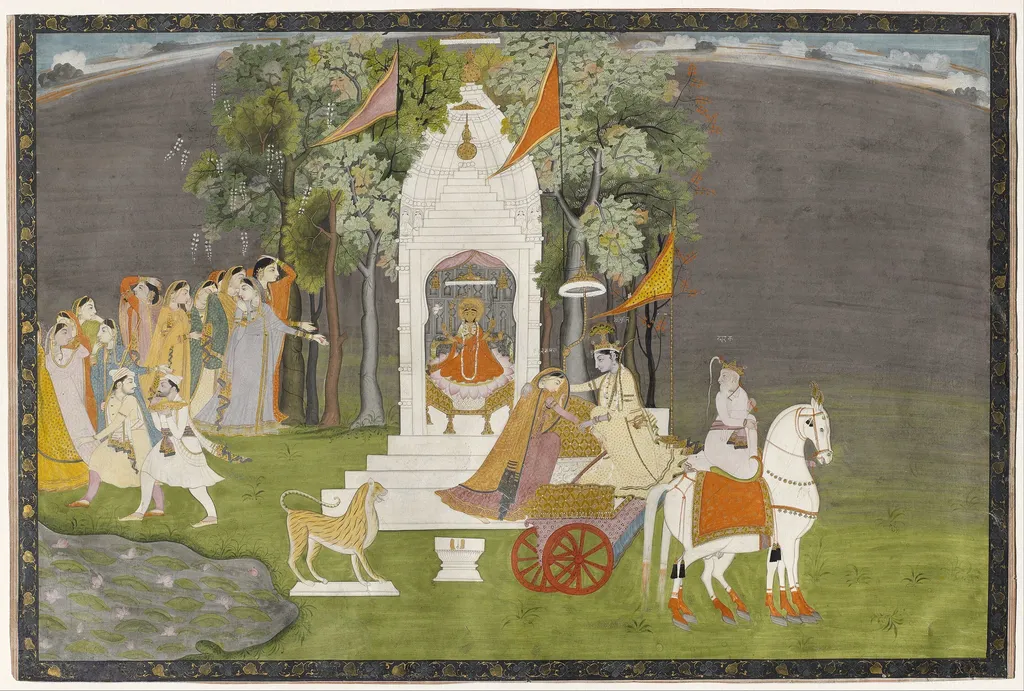 Krishna Abducting Rukmani from the Temple, by Unknown, watercolor, 1800
