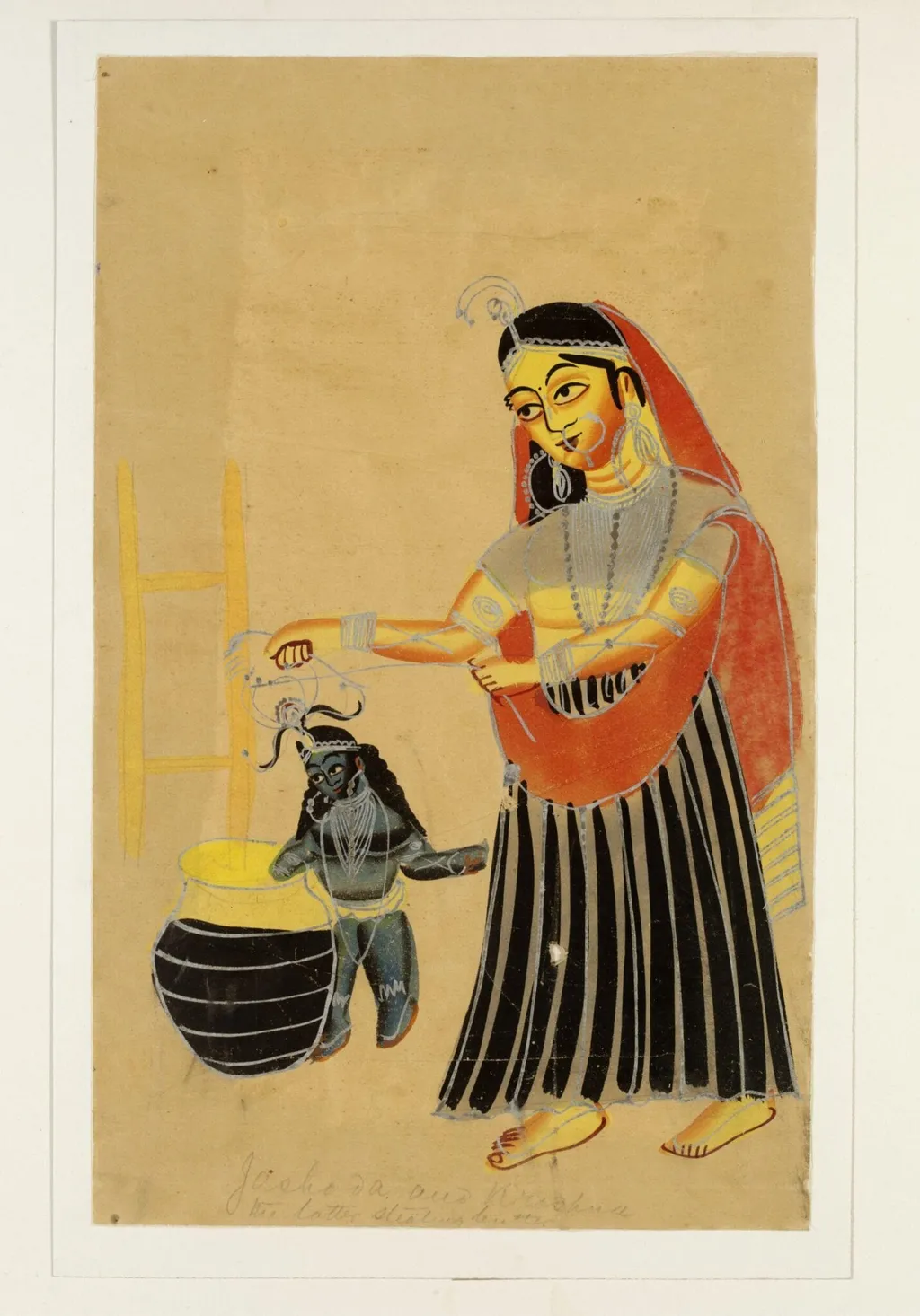 Krishna and Jasoda, by Unknown, paint, 1885