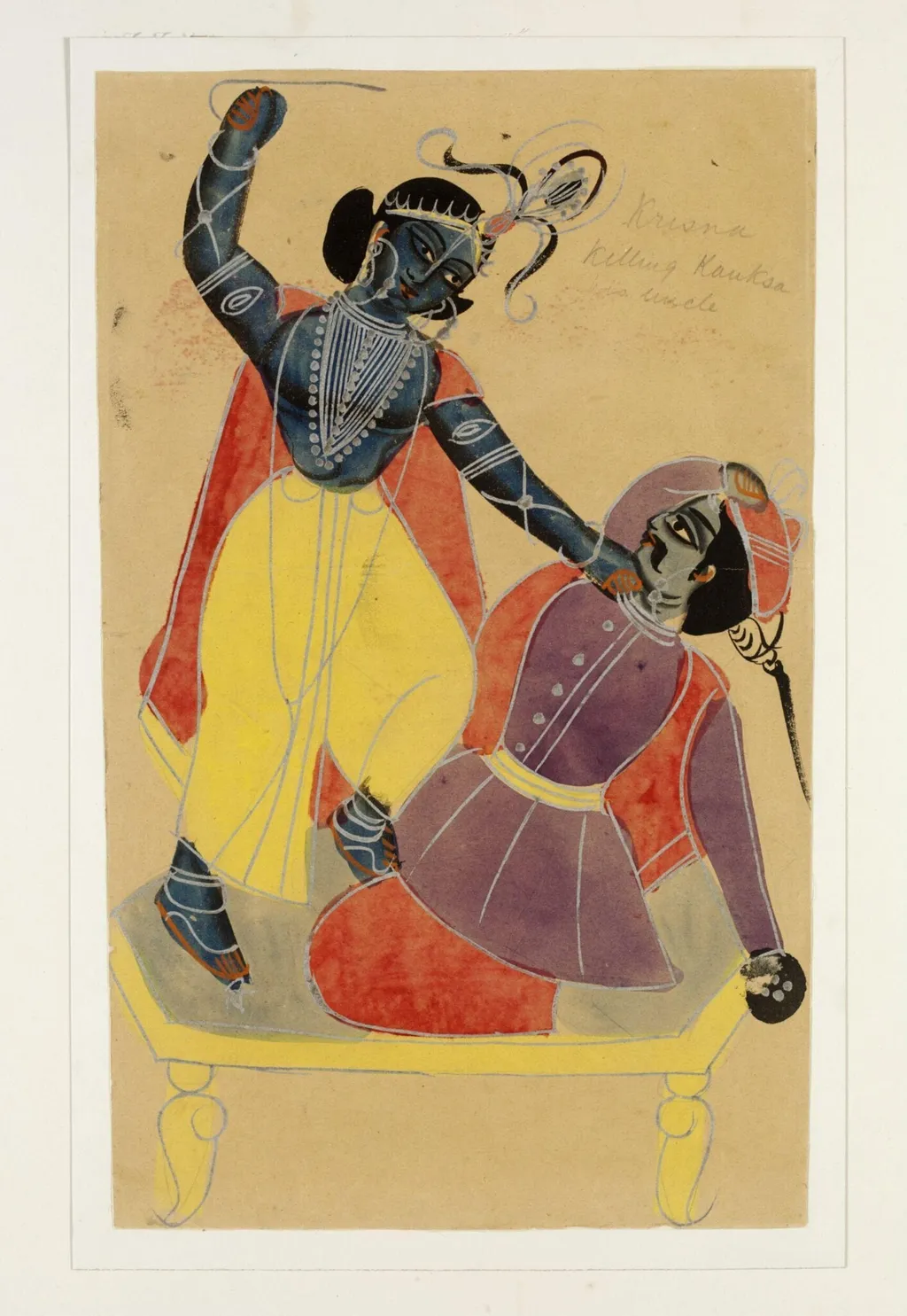 Krishna and Kansa, by Unknown, paint, 1885