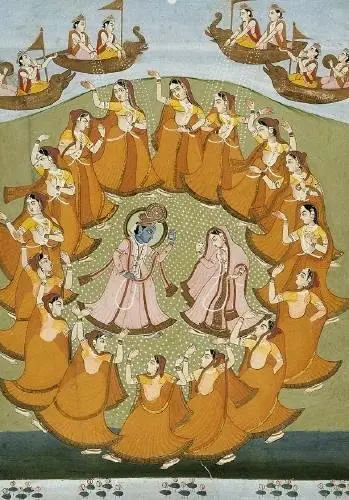 Krishna and Radha dancing the Rasalila, by Unknown