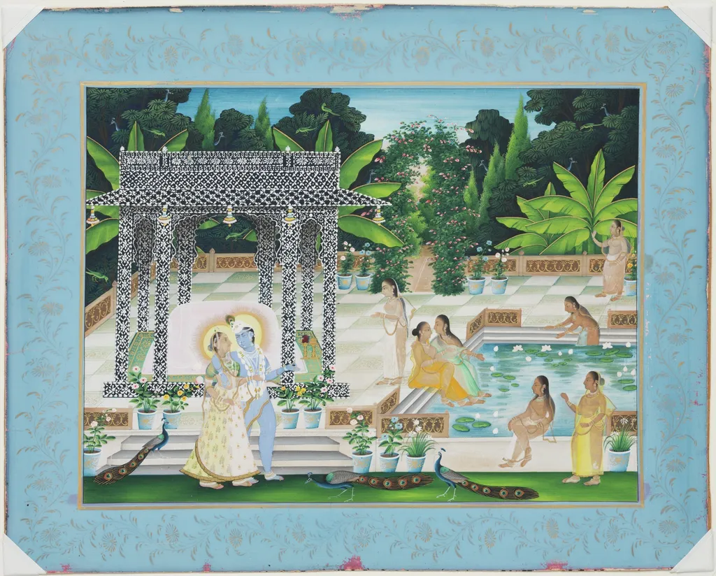 Krishna and Radha in a Palace Scene, by Unknown, unspecified