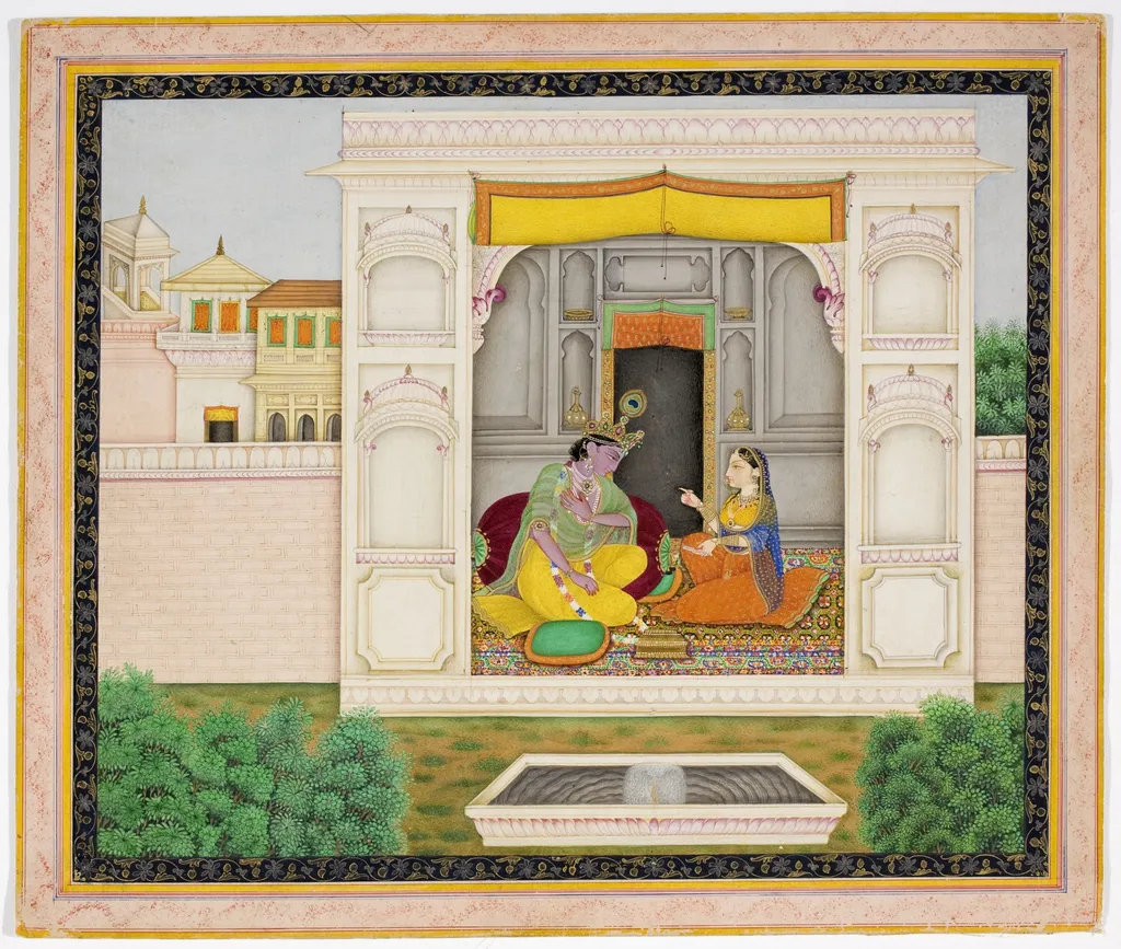 Krishna and Radha in Palace Scene, by Unknown, unspecified, 1800