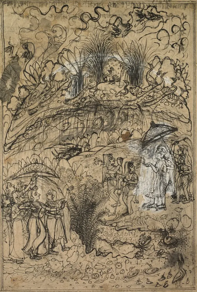 Krishna and Radha Under Mt. Govardhan, by Unknown