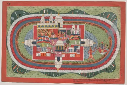 Krishna and Satyabhama Storm the Citadel of Naraka, folio 97 from a Bhagavata Purana, by Unknown, 1775