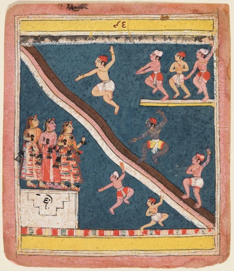 Krishna and the Cowherds Dive into the River, from a Rasikapriya, by Unknown, unspecified, 1640