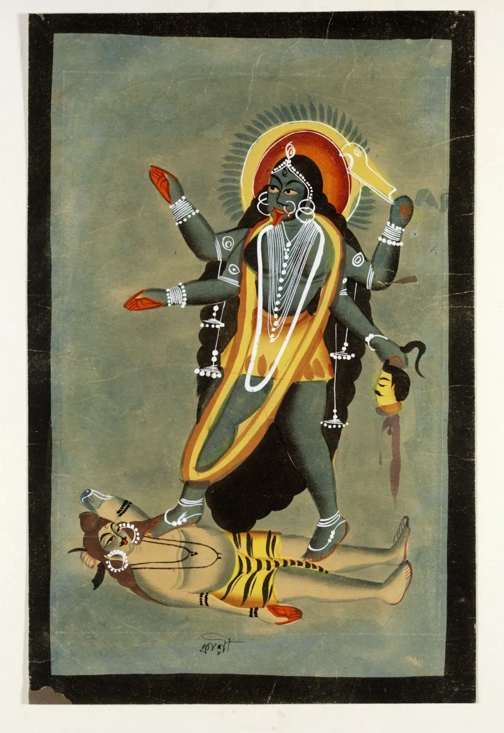 Krishna as Kali, and Shiva, by Unknown, paint, 1885