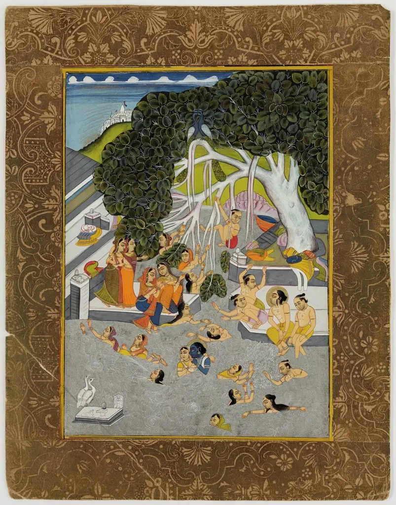 Krishna, Balarama and Gopis Swimming, by Unknown