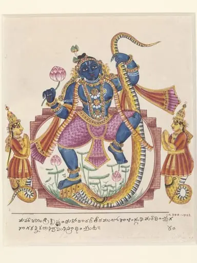 Krishna dancing on the serpent Kaliya., by Unknown