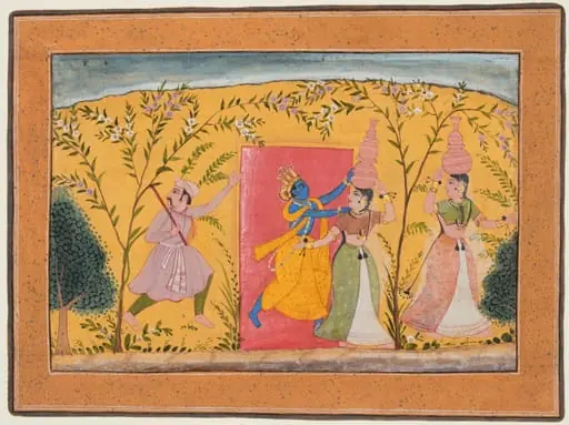Krishna Exacts a Toll from the Milkmaids: Dana-Lila, from a Bhagavata Purana, by Unknown