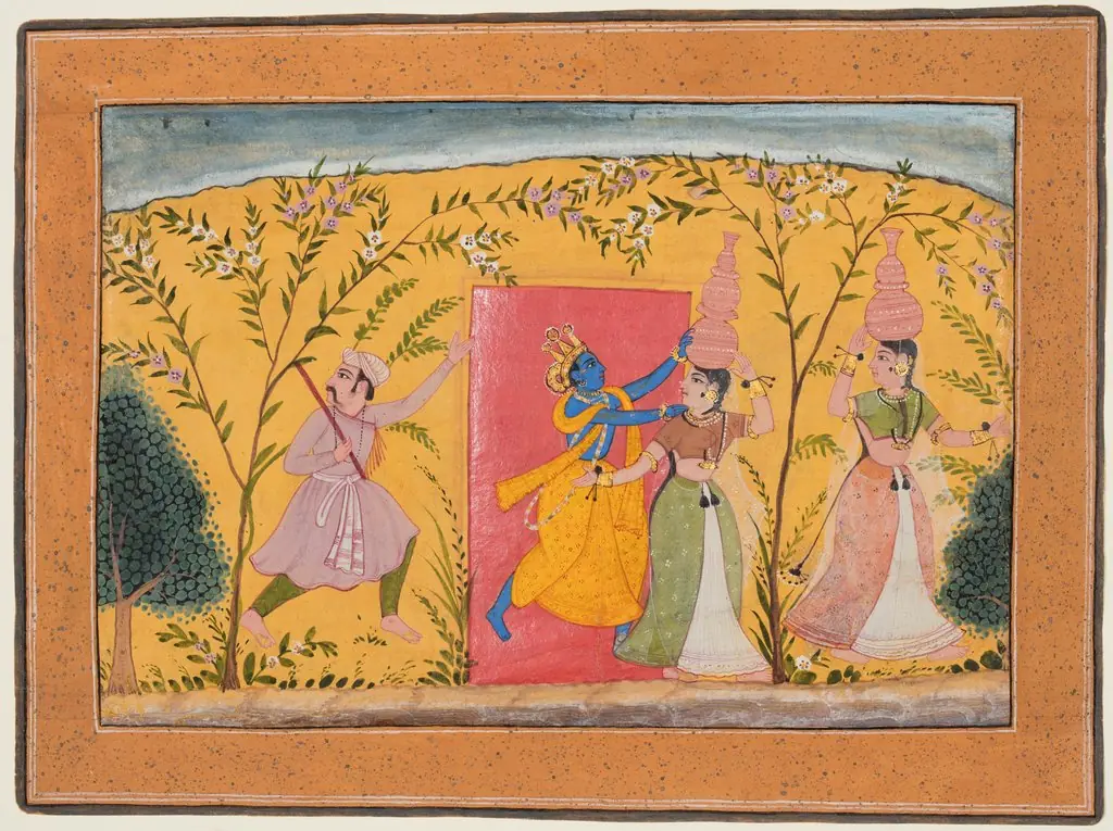 Krishna Exacts a Toll from the Milkmaids: Dana-Lila, from a Bhagavata Purana, by Unknown