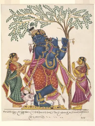 Krishna in his form as Venu-Gopala, fluting beneath the kadam tree, by Unknown