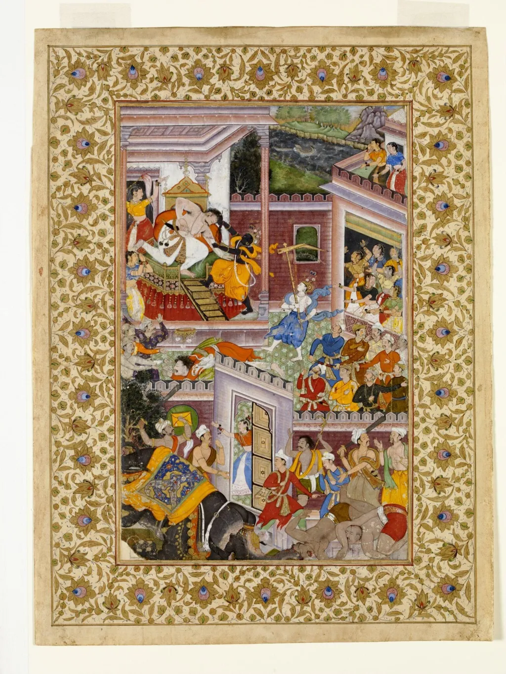Krishna kills his uncle, the tyrant ruler Kamsa, by Unknown, paint, 1590