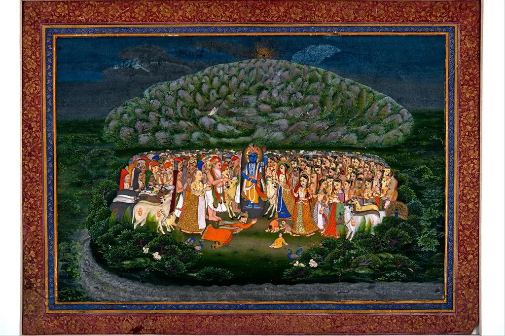 Krishna Lifting Mount Govardhan, by Unknown