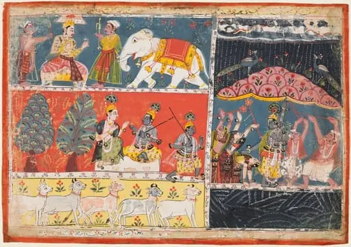 Krishna Lifts Mount Govardhan, from a Bhagavata Purana, by Unknown