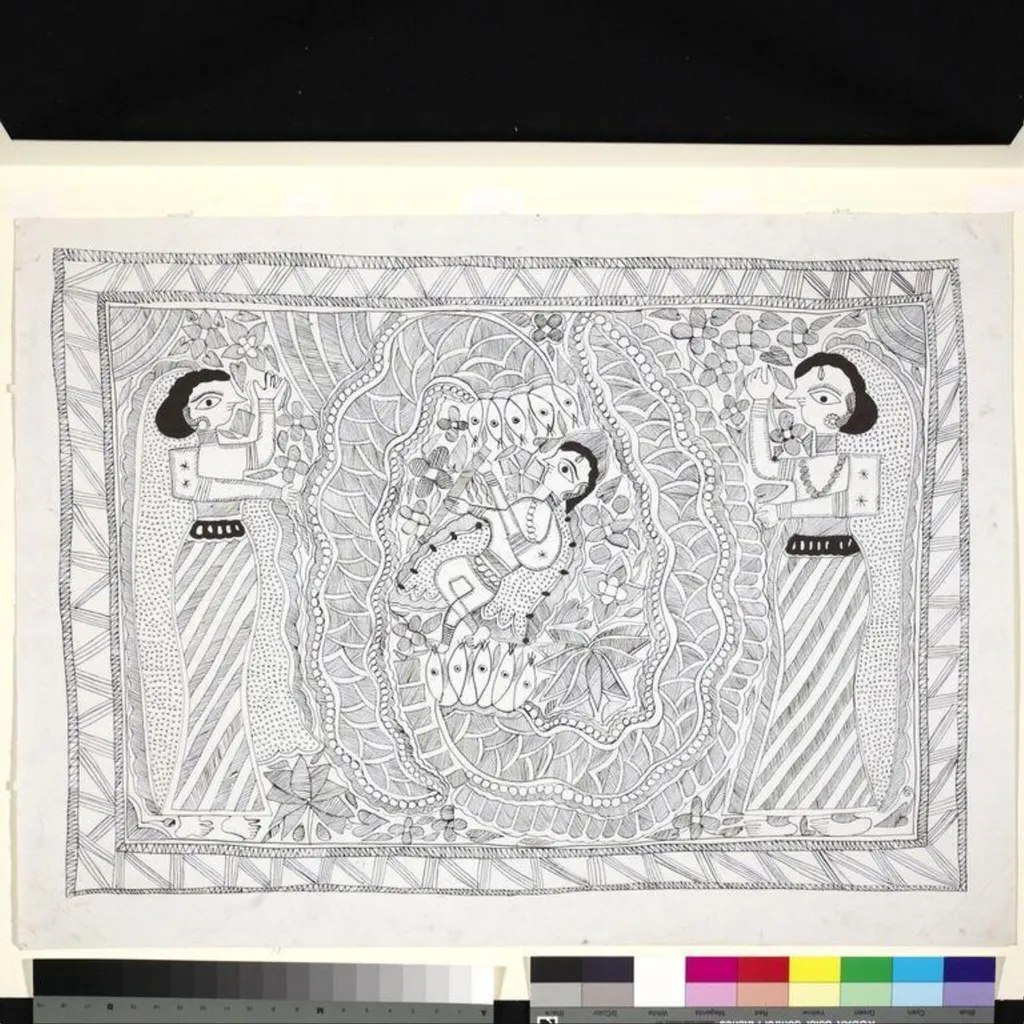 Krishna on Kaliya, by Unknown, paint, 1974