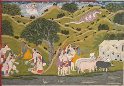 Krishna returns with the cowherds to Braj, from a Bhagavata Purana, by Unknown
