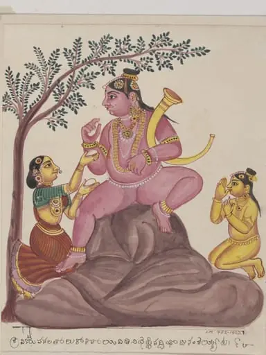 Krishna seated on a hill being fed by Yasoda, by Unknown