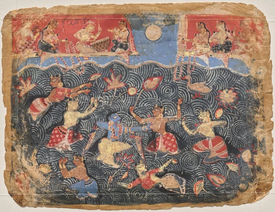 Krishna sporting with the gopis in the Jumna River, from a Bhagavata Purana, by Unknown, unspecified, 1532