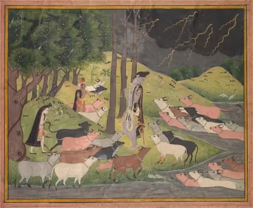 Krishna summoning the cows, by Unknown