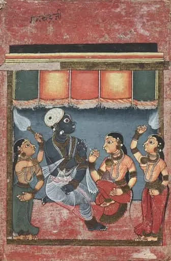Krishna with Radha and Two Attendants (recto), by Unknown