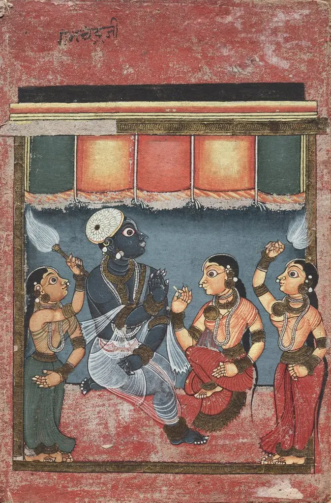 Krishna with Radha and Two Attendants (recto), by Unknown, 1750