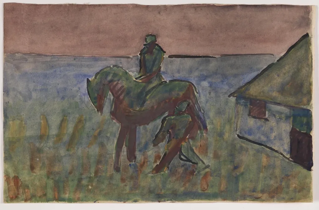 "Krushoved ved Bettefandens hus". Motiv fra Blichers novelle "Bettefanden og Herremanden", by Unknown, unspecified, 1934