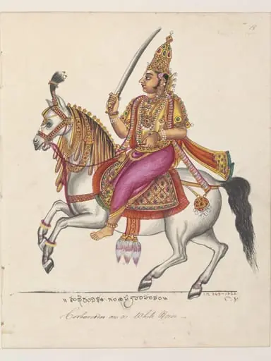 Kubera, the god of wealth and guardian of the north, riding on a horse, by Unknown