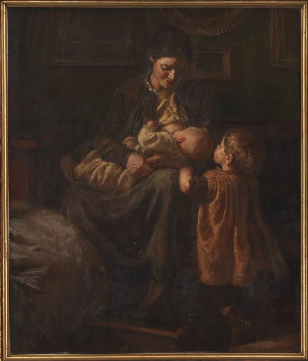 Kunstnerens hustru med to børn, by Unknown, 1890