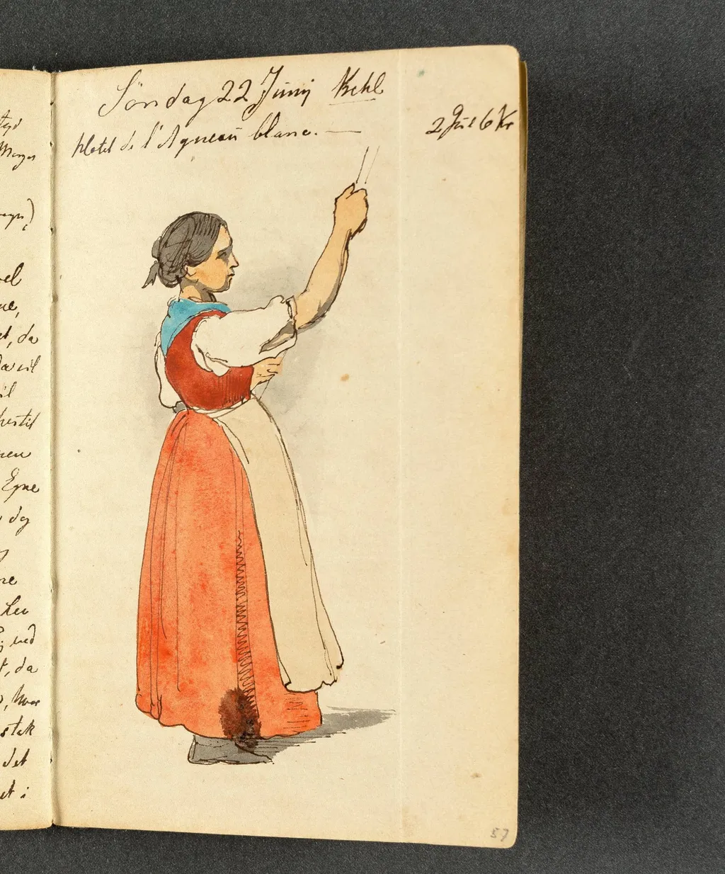 Kvinde i fransk(?) nationaldragt, by Unknown, unspecified, 1845