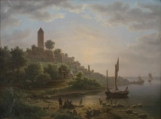 Kysten ved Vordingborg med Gåsetårnet en tidlig morgen, by Unknown