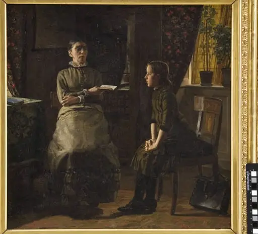 Lærerinde og elev, by Unknown