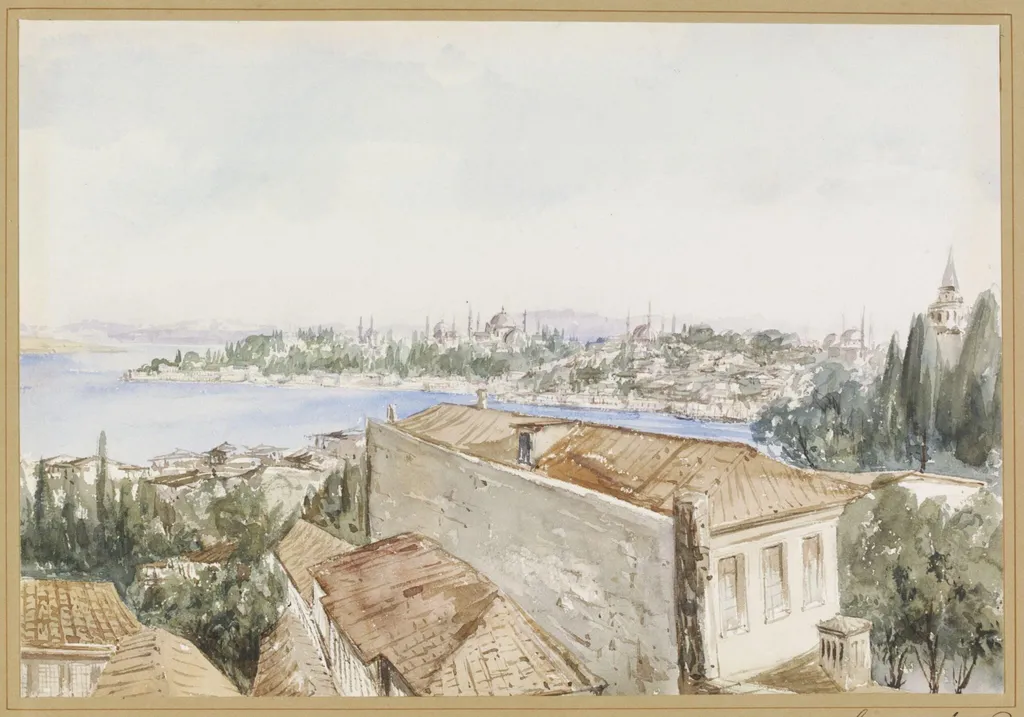 La Pointe du serail, Constantinople, by Unknown, watercolor, 1850