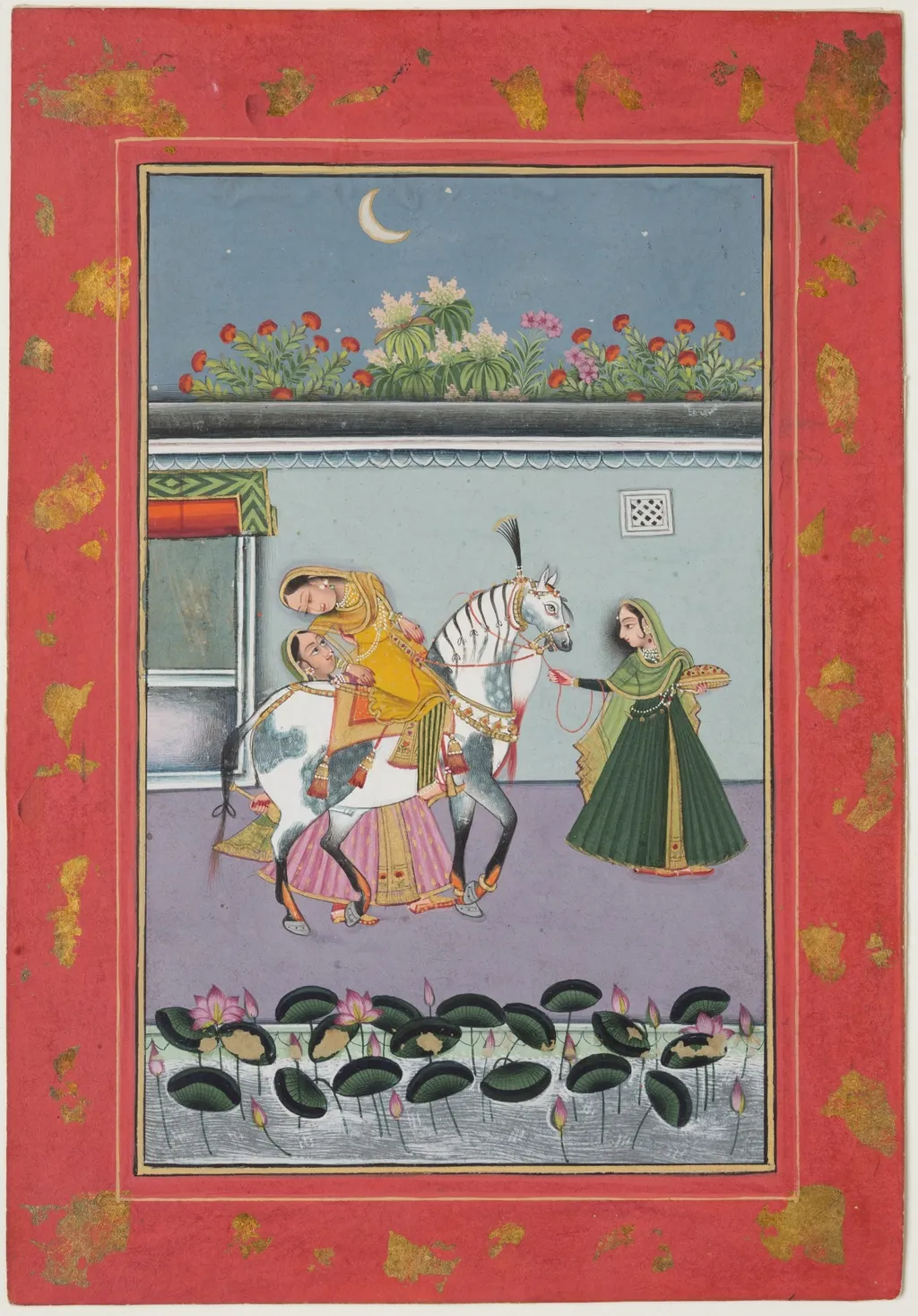 Lady on Horseback with Attendants, by Unknown, unspecified, 1750