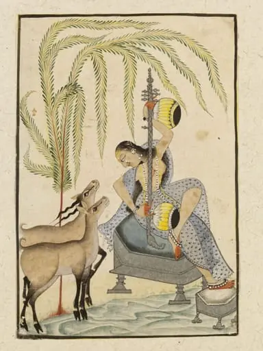 Lady playing on a vina, by Unknown