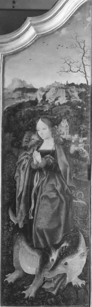 Lamentation triptych: St. Margaret On reverse: Angel of the Annunciation, by Unknown