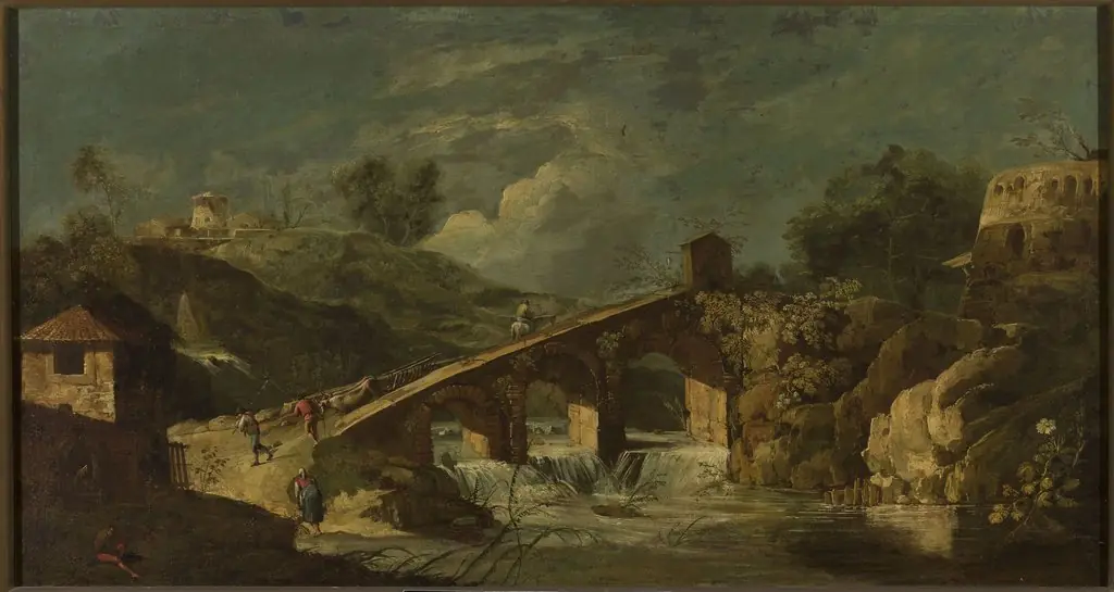 Landscape with a bridge, by Unknown