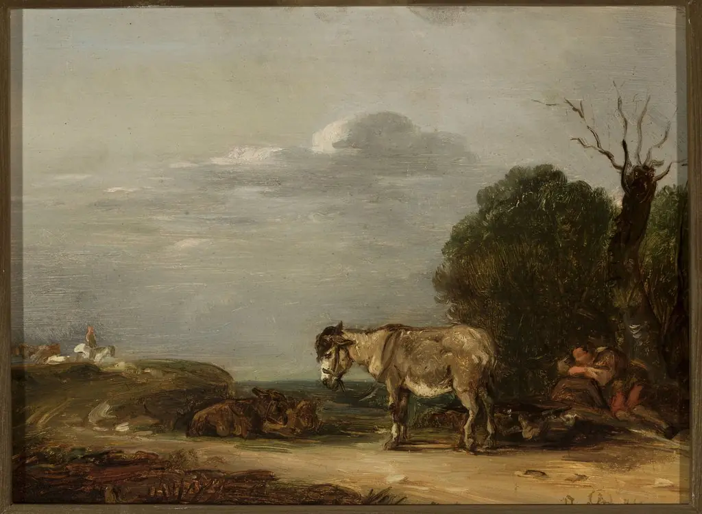 Landscape with a donkey, by Unknown