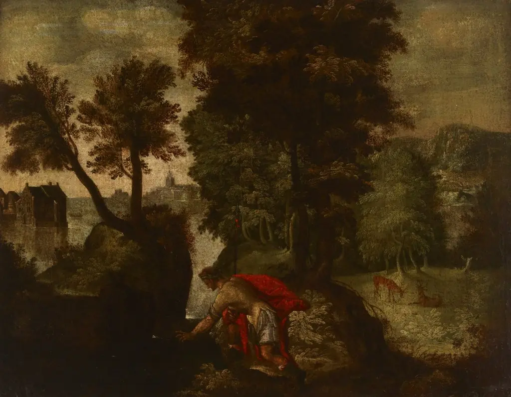 Landscape with a Kneeling Knight (Theseus?), by Unknown