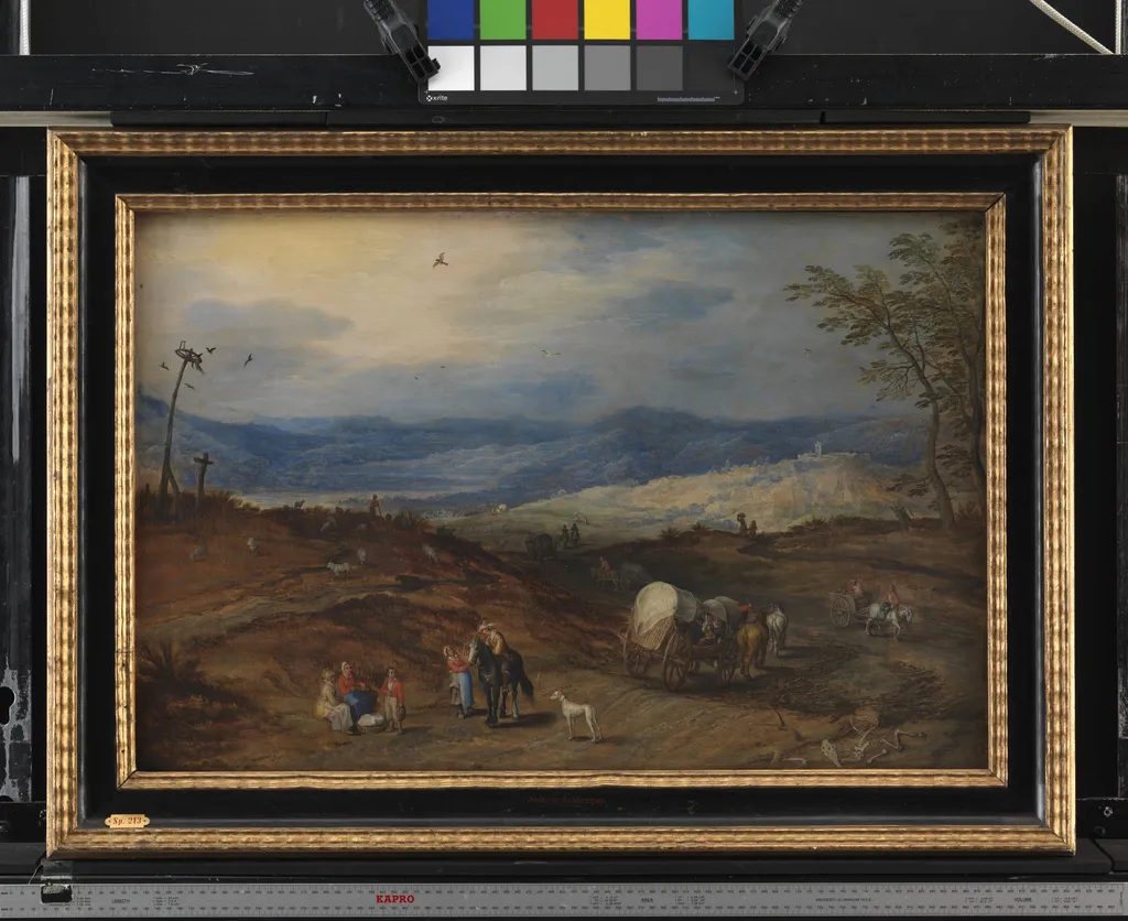 Landscape with a Road Leading Past a Place of Execution, by Unknown, unspecified, 1650