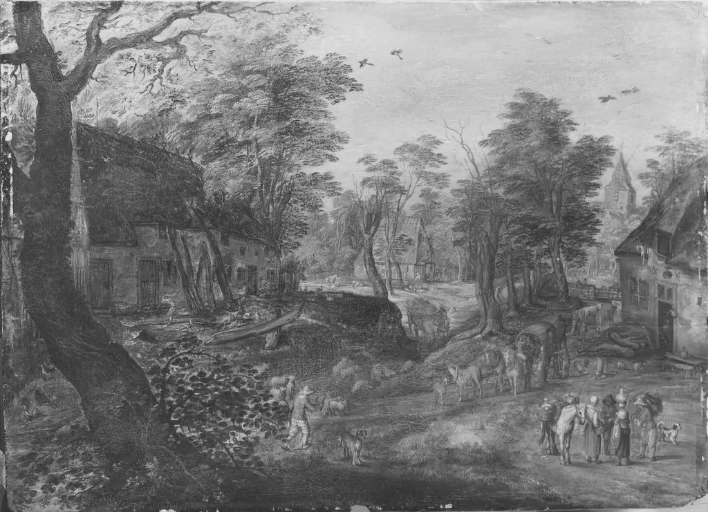 Landscape with a Road through a Village, by Unknown