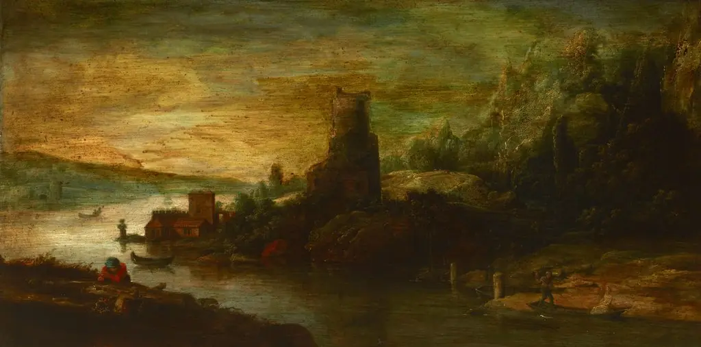 Landscape with a Tower by the Lake, by Unknown