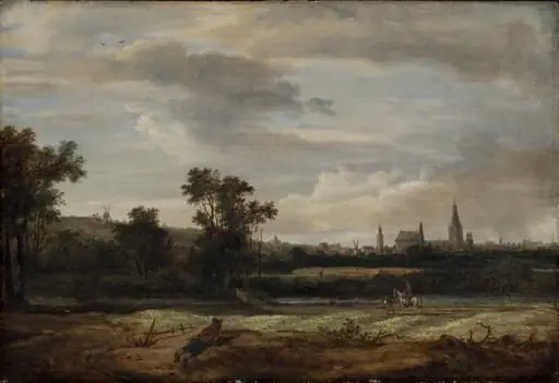 Landscape with a View Towards a Town, by Unknown