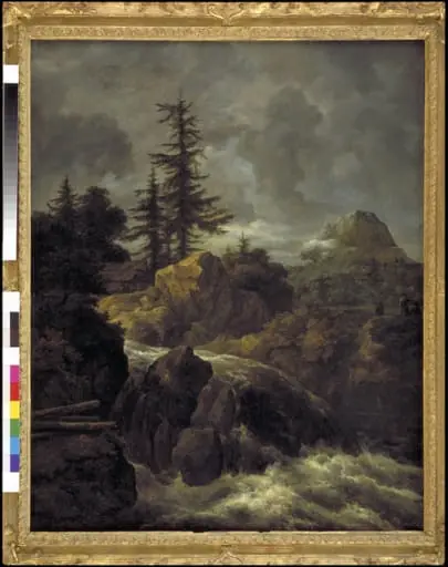 Landscape with a Waterfall and a Hut, by Unknown
